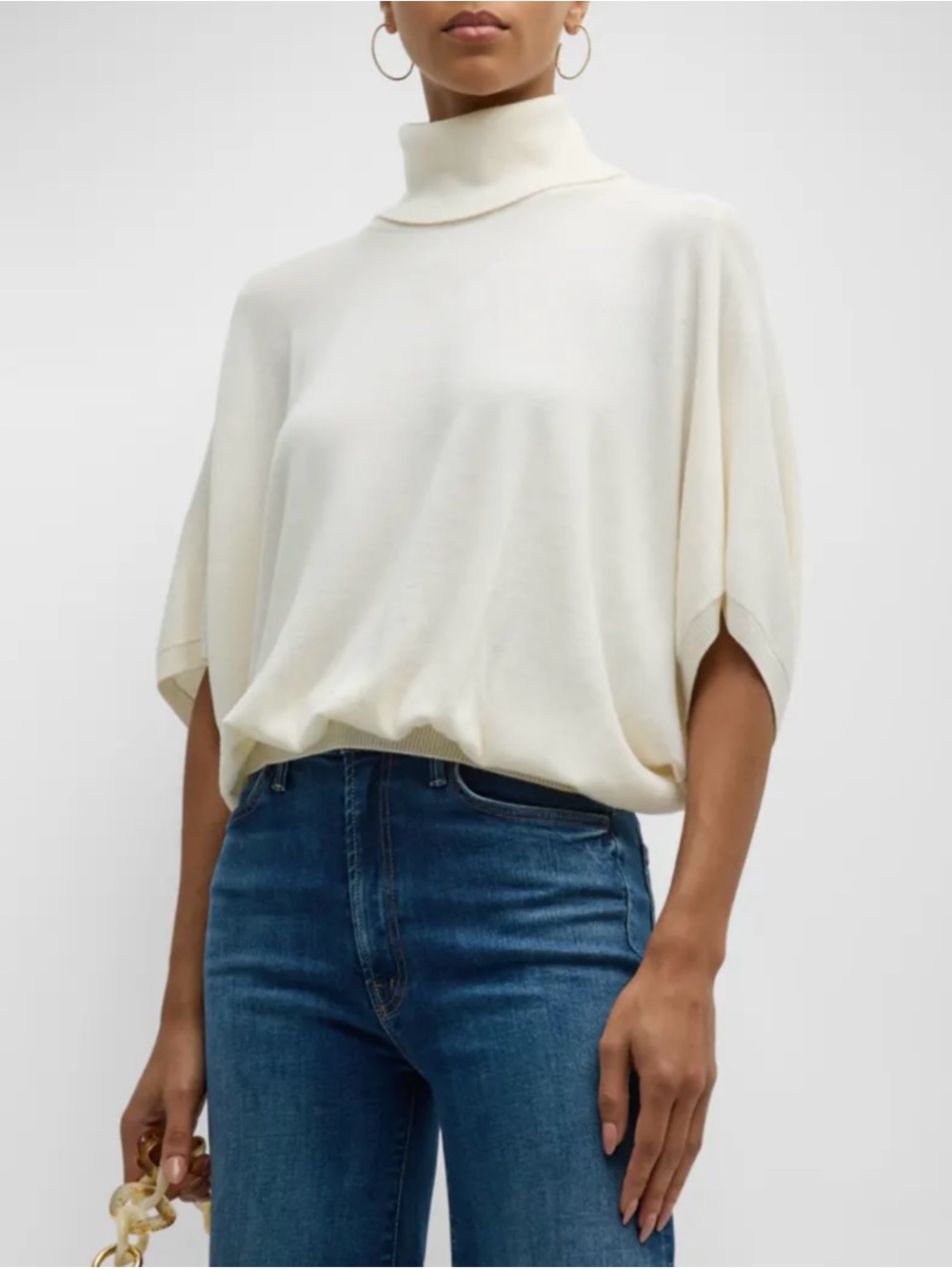 Ramy Brook Gabriella Draped Wool Turtleneck Sweater Back Cutout Dolman Sleeve